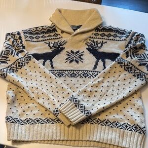 Polo by Ralph Lauren Cream and Navy Blue Reindeer Sweater Size Large L